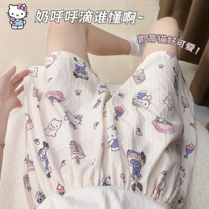 KT Cat Print Shorts Pajama Pants Loose Casual Home Pants Summer New Style plus Size Girls Cartoon Sleepwear Polyester Fabric