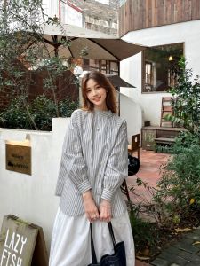 Chinese Style Traditional Stand Collar Long Sleeves Stripes Shirt Tops 2024 Early Autumn New Arrival Korean Style Slimming Shirt Womens Preppy Style