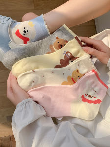 Cute Cartoon No-Show Mid-Calf Cotton Socks Comfortable Breathable Sport Outdoor Accessories Handbags