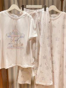 Summer Sleepwear Womens Cute Rotating Ferris Wheel Pure Cotton Short Sleeve Dress Home Clothes Gelato Pique Brand Sweet Style