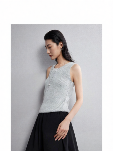 Áo Knit Dây Đai Cổ Tròn Có Gờ
