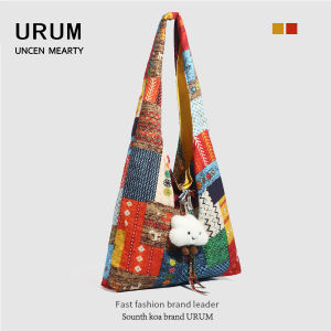 URUM Double-Sided Bohemian Commuter Tote Bag Womens Large Capacity Single Shoulder Bag Soft Handle Polyester Cotton Lining