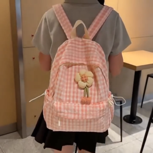 Mismi Leah Bag Tas Ransel Wanita Checker Flower School Backpack Perempuan Korea Stylish - 47L
