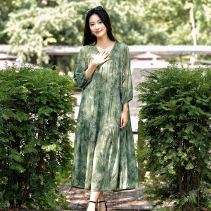 RONGJINSHENG | Loose Printed Cotton Dress Large Size