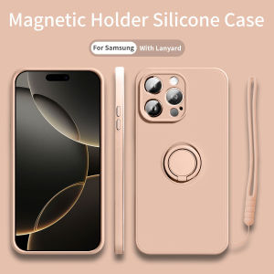 เคสโทรศัพท์ซิลิโคนเหลวที่ต้องพร้อมสายคล้องระบบแม่เหล็กสำหรับ Xiaomi 15 Ultra 14 Pro Mi 14T 13T Redmi Note 14 4G 14 Pro Plus 5G + 13 13C แหวนตัวครอบสีด้าน