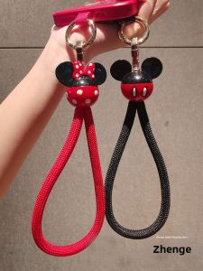 Zengge Thickened Woven Phone Strap Short Version Mickey Minnie Pendant Mens Style Durable Wrist Chain Key Holder Accessories