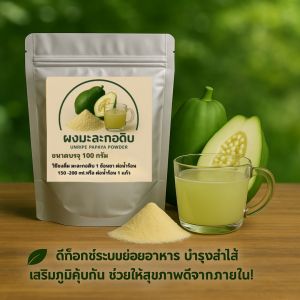 ผงมะละกอดิบอบแห้ง 100กรัม มะละกอสด 100% อบแห้งด้วยอุณหภูมิควบคุมไม่ใช้สารเคมีปรุงแต่ง ไม่แต่งกลิ่นและสี