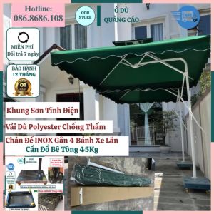 Ô Dù Lệch Tâm Mái Vuông 2m5x2m5 Che Nắng Mưa Ngoài Trời Nhập Khẩu Nguyên Chiếc Có In Logo Thương Hiệu (Đã Bao Gồm Vỏ Chân Đế) Bảo Hành 12 Tháng