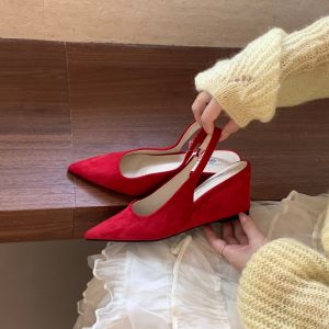 Pointed French Style Suede High Heels for Summer Red Shoes