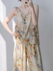 Elegant Luxurious Traditional Chinese Style Thin Strappy Nightwear Set for Women