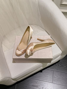 Nude Round Toe Satin Wedding Shoes