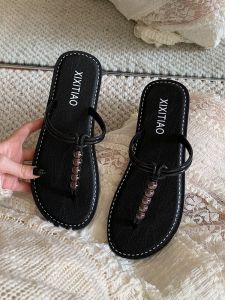 Thin French Beaded Flats Flip Flops Ins Fancy Summer Womens Outer Seaside Flip-Flops