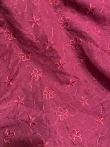Burgundy Embroidered Floral Cotton Eyelet fabric sold per yard