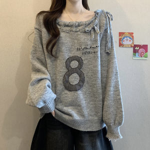 Off-shoulder Loose Letter Printed Sweater