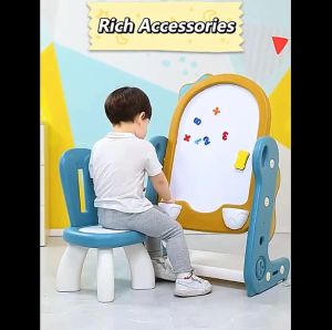 Kids Creative Play Station with Adjustable Whiteboard Chair & Stool - Dust-Free Easy-Clean Drawing Board for Toddlers and Children
