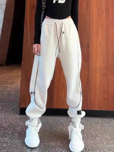 Fashion High Waist Slimming Casual Sweatpants Womens White Loose Versatile Trousers Autumn New Style European Goods