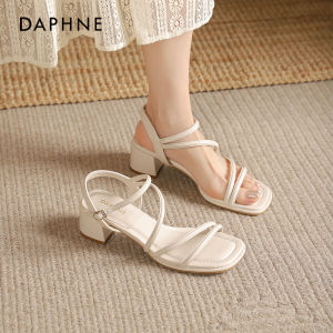 รองเท้าแตะส้นสูงแบบสวม Daphne สำหรับผู้หญิง ฤดูร้อน 2025 ใหม่ รองเท้าแตะสไตล์นางฟ้าแบบสวมข้างเดียว ส้นหนา รองเท้าแตะสไตล์โรมัน สำหรับผู้หญิง