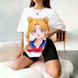 Bandai | Anime Sailor Moon Graphic T Shirt Women Man Oversized Cotton Tee Kawaii Casual Streetwear 2026 Summer Loose Fit Tops Y2k Clothes