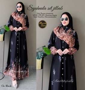 Dress set hijab syahnala - rayon premium Ld 110 pj 140 kancing depan