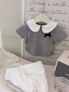 Girls Summer Outfit Doll Collar Top And Cake Skirt Two Piece Set Cotton Blend Casual Style for Ages 1-3 Years Old