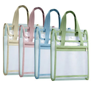 A4 Vertical Transparent Exam Paper Storage Bag Large Capacity Accordion Folder Handheld Subject Classification Bag Plastic Mater