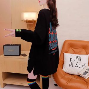 เสื้อสเวตเตอร์คอกลมแขนยาวผ้าฝ้ายแท้ทรงหลวมสำหรับผู้หญิง ฤดูใบไม้ผลิและฤดูใบไม้ร่วง แฟชั่นลำลอง ทรงหลวม ทรงหลวม ทรงหลวม