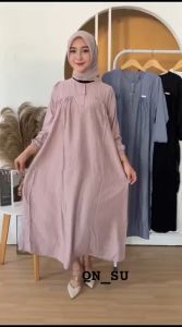 Hanum Gamis Dress Wanita Muslim Terbaru Kekinian Polo LInen Polos