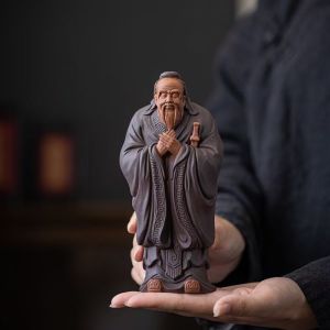 Ceramic Confucius Statue Chinese Ancient Philosopher Figurine Zen Oriental Sage Sculpture for Study Room Office Desk Gift