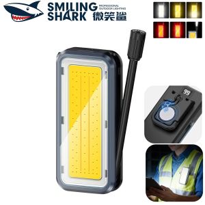 SMILING SHARK Flashlight LED Work Light 360°Adjustment 6Mode white yellow Light With Hook Type c Rechargeable Waterproof Outdoor Working GZ5139