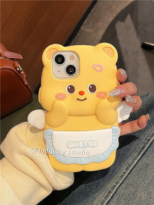 Hinlucky Silicone Phone Case Angel Wings Butter Bear Design Protective Cover for  16 pro Max 15 pro 14 Series Cute Creative