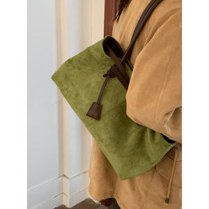 Retro Suede Bowling Bag Womens Commuter Bag Underarm Bag Fashionable New 2025 Handbag Soft Shoulder Strap Zipper Closure