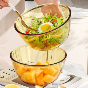 Transparent Glass Bowl for Kitchen Egg Beating Vegetable Fruit Salad Bowl Heat Resistant round Bowl Home Use MUJIE Brand