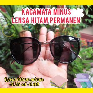 Kacamata minus wanita lensa hitam permanen model cat eye antiradiasi uv