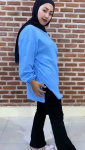 Kaos JUMBO Motif Polos Lengan Balon Bahan Katun Kombed 24s Baju Panjang Oversize Wanita