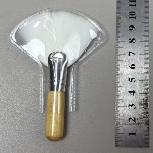 gege bear | Mini Makeup Brush Gentle Esthetician Cleaning Cosmetic Small White Short Wooden Handle Synthetic Fiber Fan Brushes For Facial