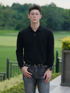 Áo Thun Nam Tay Dài Màu Đen Phong Cách Mỹ Cổ Polo Thường Ngày Thường Ngày Mùa Thu Thường Ngày Chạy Bộ Thể Thao Đi Làm