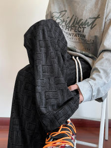 Mens Straight Leg Corduroy Pants Winter Fleece Lined Loose Fit Casual Trousers Comfortable Elastic Waist Polyester Fiber