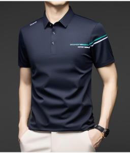 Pierre Cardin Mens Summer Business Casual Silk Polo Shirt Short Sleeve Breathable Thin Flip Collar T-Shirt Lightweight