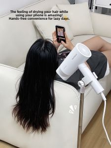 Lazy Person Stand Bathroom Floor Mounted Hair Dryer Holder Release Hands Metal Storage Rack for Student Dormitory Bedroom