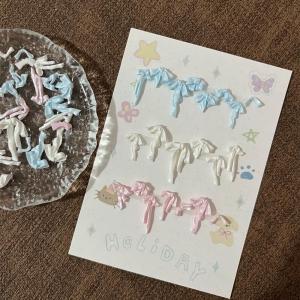 100Pcs 3D Mixed Pearlescent Bowknot Nail Charms Soft Carving Satin Ribbon Nail Art Decoration Elegant Bow DIY Manicure Accessory