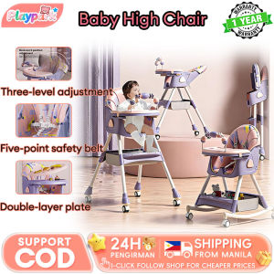 Baby High Chair Foldable Adjustable Height 6-36M Detachable Tray & Legs Wheels Toy Rack Rocking Horse