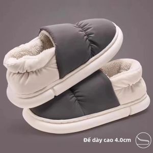 Giày Dép Nữ Bằng Len Cotton Cỡ Lớn Giữ Ấm Chống Thấm Nước Mùa Thu Đông Đi Trong Nhà Có Túi Kiểu Xỏ Ngón Đế PVC