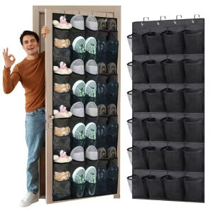 Hanging Shoe Rack Organizer Over The Door with 14/24/28 Large Mesh Pockets Transparent Fabric Storage Bag for Closet Bedroom 1pc