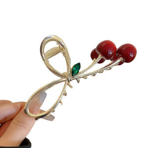 12cm Cherry Hair Claw For Women Trendy Exquisite Bowknot Shark Gripper Girls Daily Life Fashionable Jewelry Hair Accessories