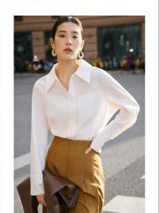 DUSHU | Trendy Turn-down Collar Large Pocket Casual Loose Womens Shirt