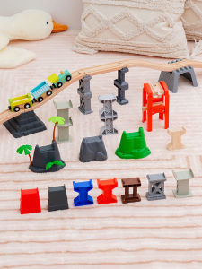 Wooden Track Accessories Plastic Bridge Piers Wooden Bridge Track Parts Loose Wood Blocks Compatible with Brio Toy Train Set
