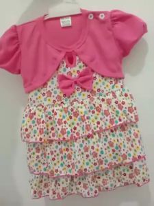 Setelan Baju Rok Bayi Perempuan /Dress Bayi Perempuan Pita Kancing Bahu