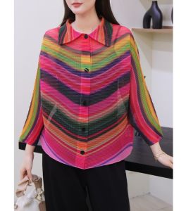 Thiết kế độc đáo áo lưới lần lượt cổ áo nhồi lông Cardigan đơn ngực sọc áo phong cách hoài cổ #20256015