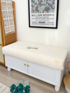 Imitation Rabbit Fur Shoe Changing Stool Mat Stuffed Doorway Cushion Entrance Card Holder Mat Shoe Cabinet Cloakroom Chair Cushion