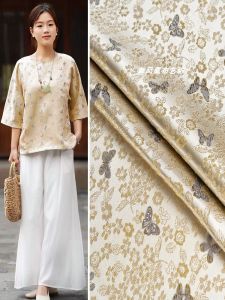 ผ้าไหมจีนสไตล์ย้อนยุคประดับดอกไม้ขนาดเล็กสีทองแชมเปญ เสื้อแจ็คเก็ตจีบแบบจีน เสื้อกั๊ก เสื้อผ้าแฟชั่น
